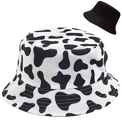 Malaxlx Cute Cow Print Bucket Hat Beach Funny Fishing Hats for