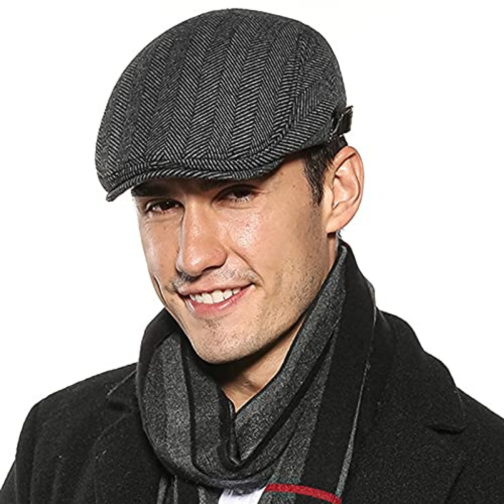 AIEOE Mens Tweed Flat Caps Warm Panel Peak Beret Hat Adjustable Newsboy