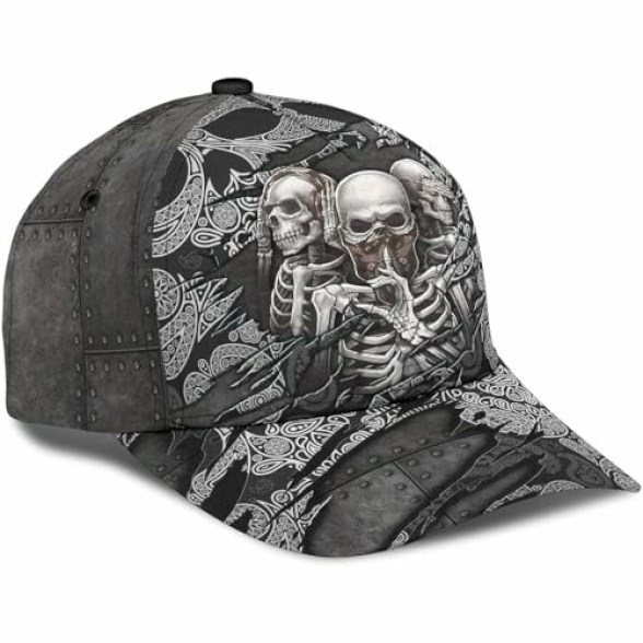 351 Baseball Hats Unisex Breathable Hip Hop Cap Print Camping Dad Hat Evil Skull No Senses Skeleton Reaper Gothic Horror Black