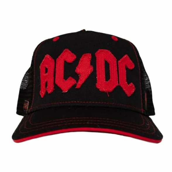 ACDC Distressed Embroidered Trucker Cap - 100% Recycled Polyester Black