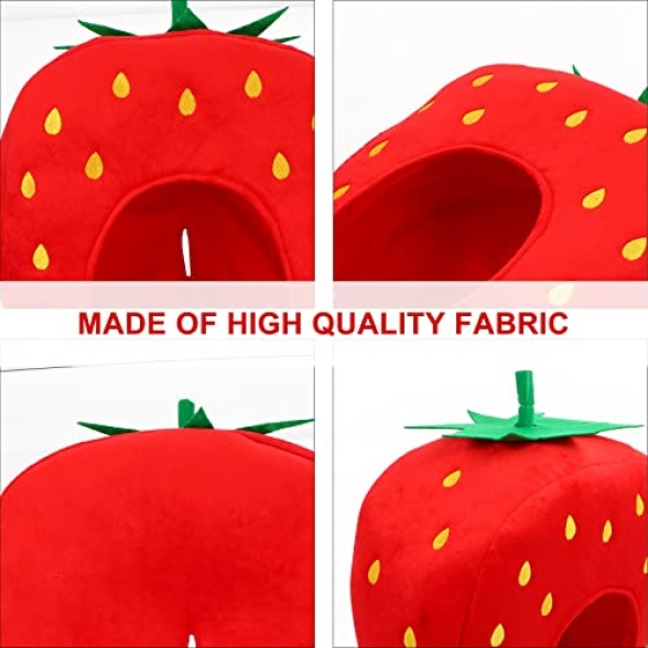 Alipis Strawberry Hat Funny Fruit Headwear: Strawberry Cosplay Cap One Size Strawberry Cap Plush Fun Fruit Hats Carnival Head Cover for Carnival Cosplay Dress Up - Image 3