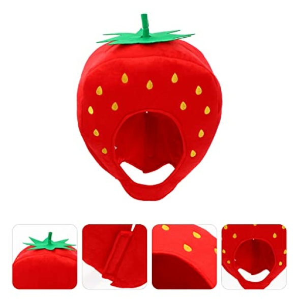 Alipis Strawberry Hat Funny Fruit Headwear: Strawberry Cosplay Cap One Size Strawberry Cap Plush Fun Fruit Hats Carnival Head Cover for Carnival Cosplay Dress Up - Image 4