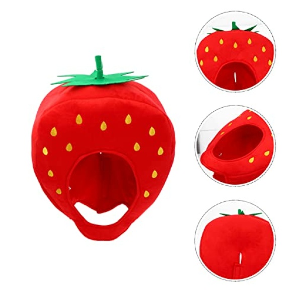 Alipis Strawberry Hat Funny Fruit Headwear: Strawberry Cosplay Cap One Size Strawberry Cap Plush Fun Fruit Hats Carnival Head Cover for Carnival Cosplay Dress Up - Image 5