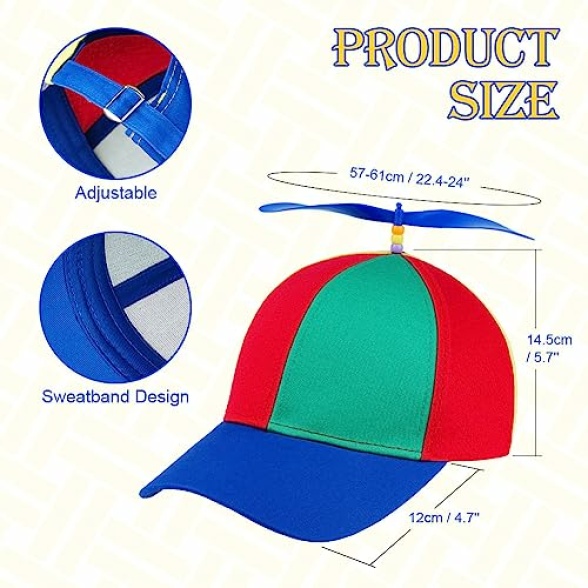 Aomig Propeller Hat, Adults Funny Helicopter Fisherman Hat with Propellers, Colorful Patchwork Rainbow Propeller Cap, Summer Sun Protection Sun Hat Propeller Outdoor Hat for Fancy Dress Party Gifts - Image 3