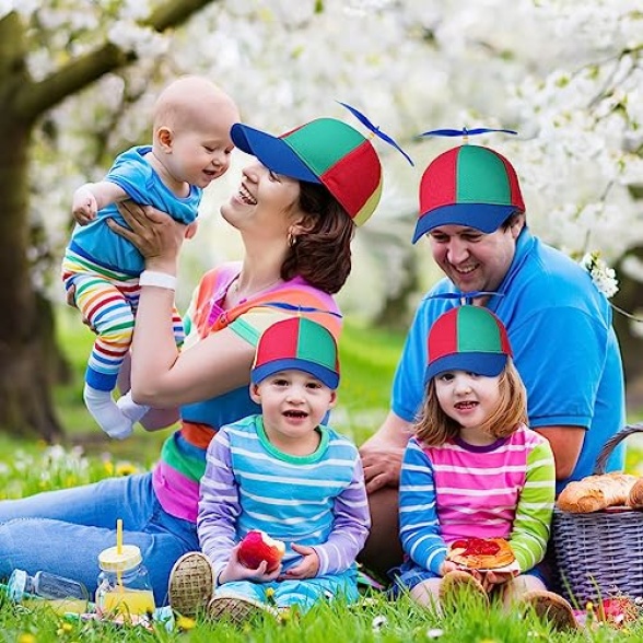 Aomig Propeller Hat, Adults Funny Helicopter Fisherman Hat with Propellers, Colorful Patchwork Rainbow Propeller Cap, Summer Sun Protection Sun Hat Propeller Outdoor Hat for Fancy Dress Party Gifts - Image 5
