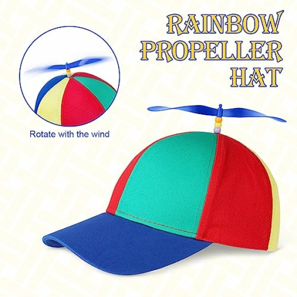 Aomig Propeller Hat, Adults Funny Helicopter Fisherman Hat with Propellers, Colorful Patchwork Rainbow Propeller Cap, Summer Sun Protection Sun Hat Propeller Outdoor Hat for Fancy Dress Party Gifts - Image 6