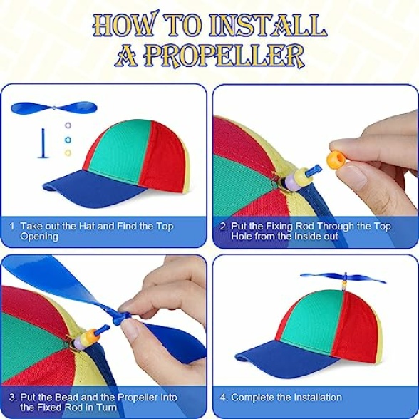 Aomig Propeller Hat, Adults Funny Helicopter Fisherman Hat with Propellers, Colorful Patchwork Rainbow Propeller Cap, Summer Sun Protection Sun Hat Propeller Outdoor Hat for Fancy Dress Party Gifts - Image 7