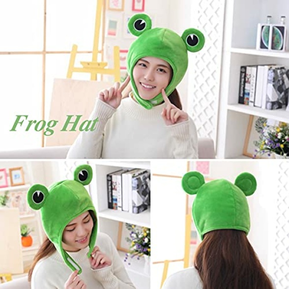 BHGT Frog Hat with Big Eyes Funny Costume Hat for Adults Novelty Hat Cartoon Plush Frog Headgear Cap Cute Cosplay Costume Dress Up Hat for Women Men Winter Festival Carnival Party Favor Photo Props - Image 5
