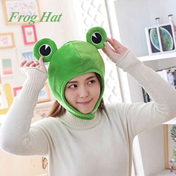 BHGT Frog Hat with Big Eyes Funny Costume Hat for Adults Novelty Hat Cartoon Plush Frog Headgear Cap Cute Cosplay Costume Dress Up Hat for Women Men Winter Festival Carnival Party Favor Photo Props - Image 7