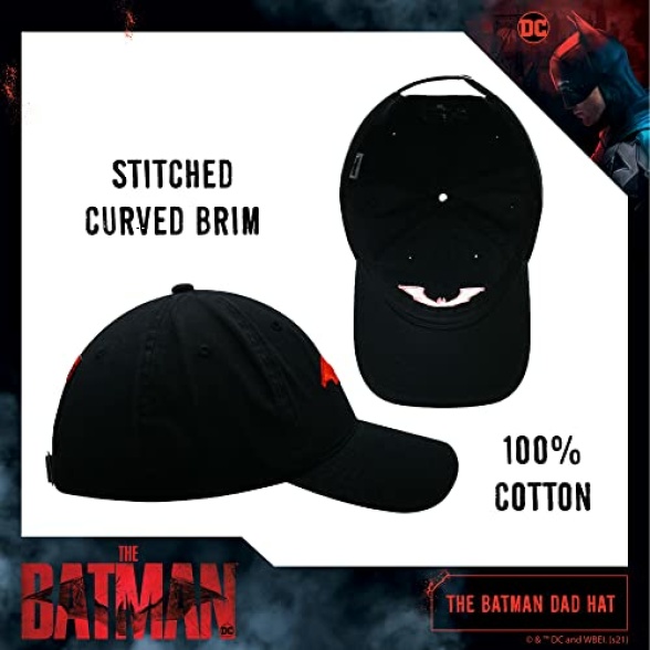 Concept One Unisex's The Batman Dad Hat, Embroidered Logo Baseball Cap with Flat Brim, Black, One Size - Image 6