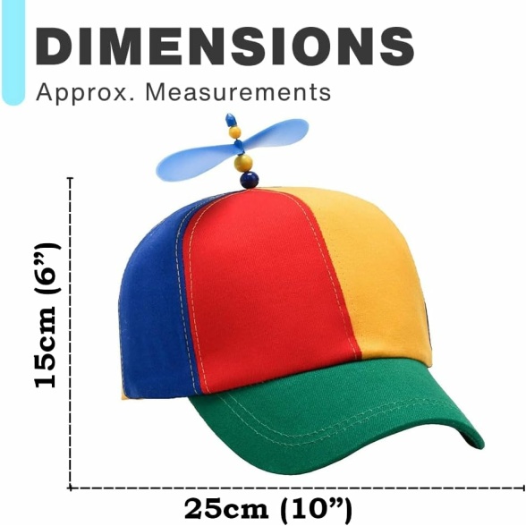 D.A.Y. Republic Helicopter Clown Hat with Spinning Propeller - Funny, Silly, Novelty, Adjustable, Attention Grabbing Cartoon Character Fancy Dress Party Rainbow Beanie Ball Cap - Image 3