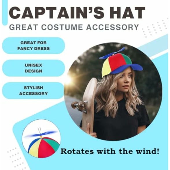 D.A.Y. Republic Helicopter Clown Hat with Spinning Propeller - Funny, Silly, Novelty, Adjustable, Attention Grabbing Cartoon Character Fancy Dress Party Rainbow Beanie Ball Cap - Image 4