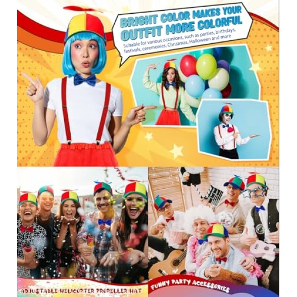 D.A.Y. Republic Helicopter Clown Hat with Spinning Propeller - Funny, Silly, Novelty, Adjustable, Attention Grabbing Cartoon Character Fancy Dress Party Rainbow Beanie Ball Cap - Image 7