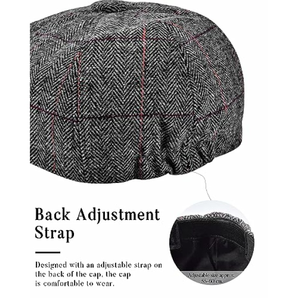 Dalababa Mens Tweed Flat Caps, 8 Panel Peaky Herringbone Baker Boy Hat, Adjustable Casual Vintage Gatsby Irish Newsboy Beret Cap - Image 5