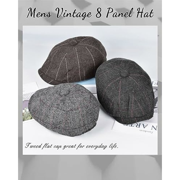 Dalababa Mens Tweed Flat Caps, 8 Panel Peaky Herringbone Baker Boy Hat, Adjustable Casual Vintage Gatsby Irish Newsboy Beret Cap - Image 7