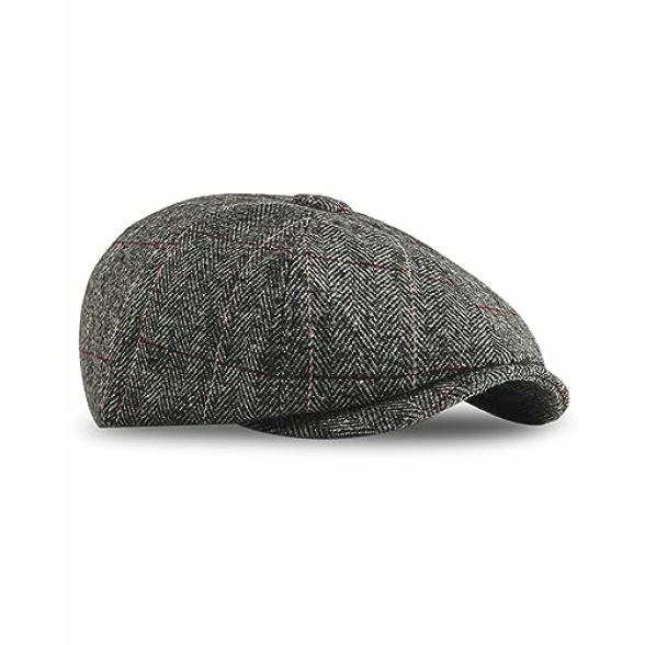 Dalababa Mens Tweed Flat Caps, 8 Panel Peaky Herringbone Baker Boy Hat, Adjustable Casual Vintage Gatsby Irish Newsboy Beret Cap