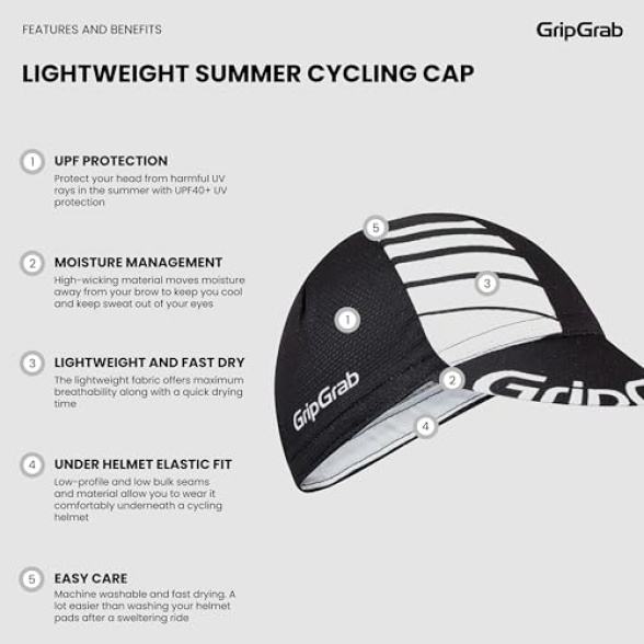 GripGrab Lightweight Summer Cycling Cap UV-Protection Under-Helmet Visor Mesh Hat Thin Breathable SPF Bicycle Headwear Black/White - Image 3