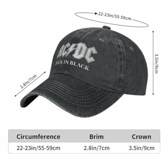 Hat Fashion Hip Hop AC-DC Back in Black Unisex Baseball Cap Distressed Washed Cap Fashion Outdoor Running Golf Snapback Hat Birthday Gift - Image 7