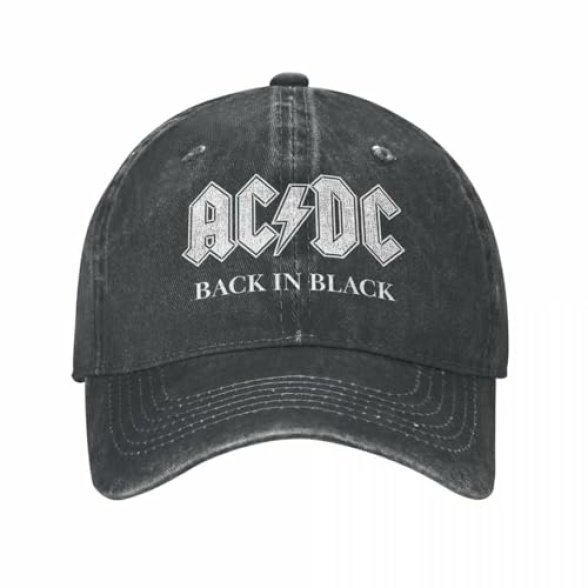 Hat Fashion Hip Hop AC-DC Back in Black Unisex Baseball Cap Distressed Washed Cap Fashion Outdoor Running Golf Snapback Hat Birthday Gift