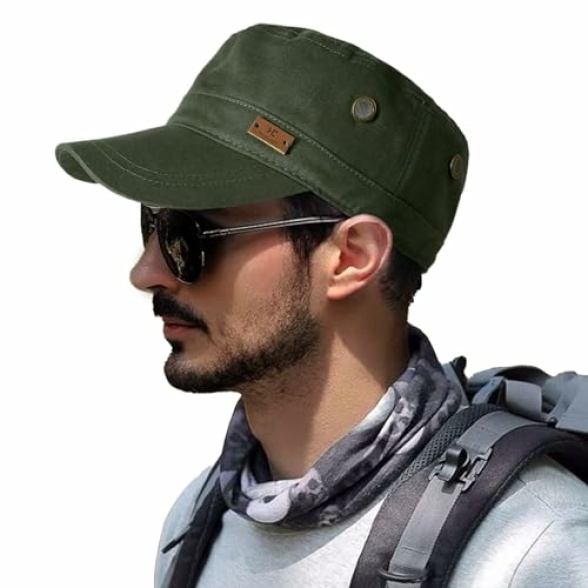 Military Hats for Men - Army Cadet Patrol Cap Short Brim Flat Top Hat Summer Breathable Adjustable