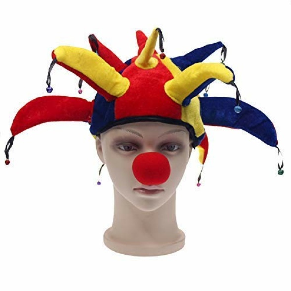 IBLUELOVER Clown Costume Hat With Nose Multi-color Halloween Costume Party Props Funny Clown Hat Clown Nose Festival Party Adults Kids Clown Accessories