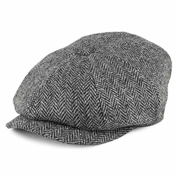 Jaxon & James Harris Tweed Castlebay Newsboy Cap - Black-Grey