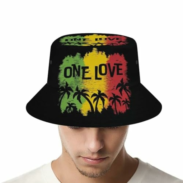 JopaJre 1 Love Music Reggae Rasta Bucket Hat for Women Men Sun Cap Fisherman Hat Packable Beach Caps Travel Outdoor - Image 5