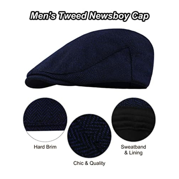 KUTTOR 4 Pieces Men's Herringbone Flat Newsboy Hat Classic Newsboy Cap Trendy Flat Cap for Outdoor Daily Use - Image 4