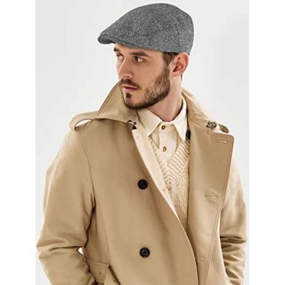 KUTTOR 4 Pieces Men's Herringbone Flat Newsboy Hat Classic Newsboy Cap Trendy Flat Cap for Outdoor Daily Use - Image 6