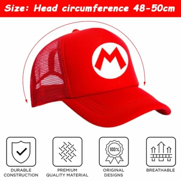 LGQHCE Marrio Baseball Cap, 2PCS Marrio Children Sun Hat Cartoon Adjustable Baseball Cap Cartoon Peaked Cap Flat Brim Baseball Cap Hat Summer Accessories Gifts for Children's 2 to 8 Years Old Black - Image 3