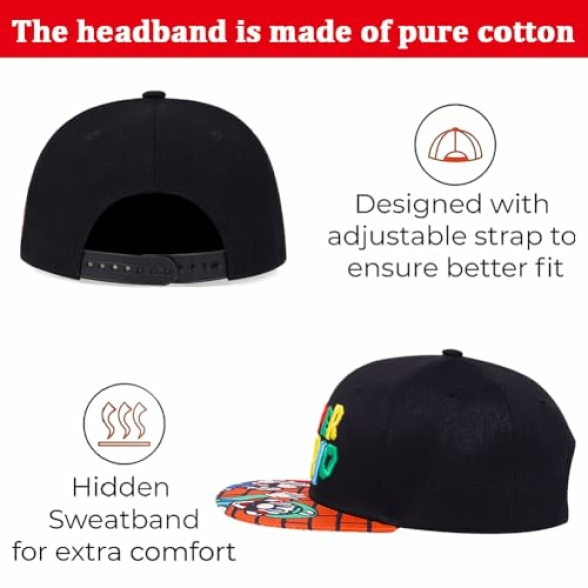 LGQHCE Marrio Baseball Cap, Marrio Children Sun Hat Cartoon Adjustable Baseball Cap Cartoon Peaked Cap Flat Brim Baseball Cap Hat Summer Accessories Gifts for Children's 2 to 8 Years Old Black - Image 4