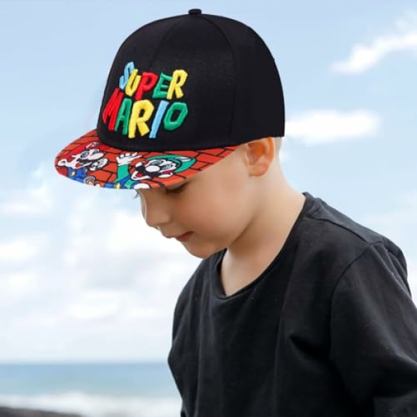 LGQHCE Marrio Baseball Cap, Marrio Children Sun Hat Cartoon Adjustable Baseball Cap Cartoon Peaked Cap Flat Brim Baseball Cap Hat Summer Accessories Gifts for Children's 2 to 8 Years Old Black - Image 5