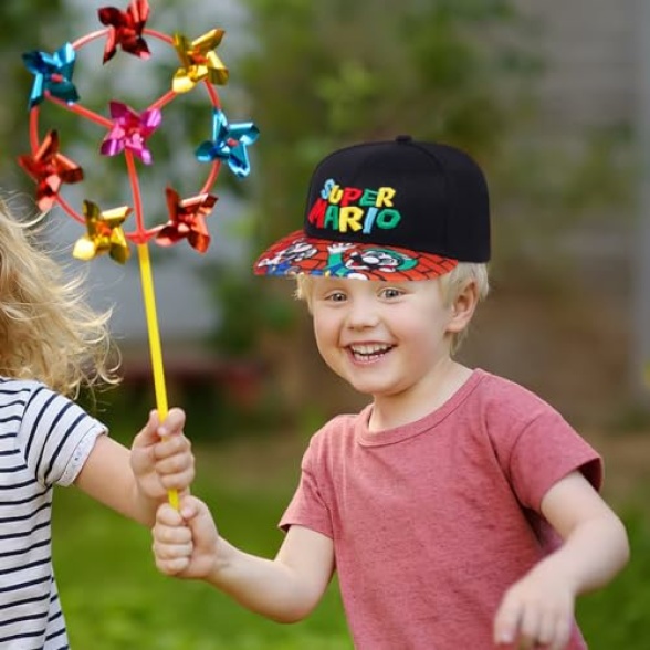 LGQHCE Marrio Baseball Cap, Marrio Children Sun Hat Cartoon Adjustable Baseball Cap Cartoon Peaked Cap Flat Brim Baseball Cap Hat Summer Accessories Gifts for Children's 2 to 8 Years Old Black - Image 8