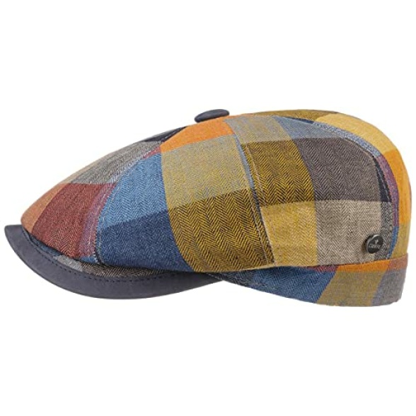 Lierys City Bic Leather Piping Flat Cap Men - Made in Italy hat Newsboy Men´s with Peak, Lining Spring-Summer