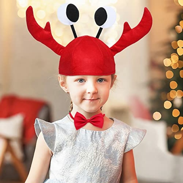 Lobster Cap Red Party Hat Funny Animal Fancy Dress Hats Adjustable Animal Cosplay Hat + Red Wine Bow Tie for Halloween Christmas Easter Party Decoration Adult Boys Girls - Image 8