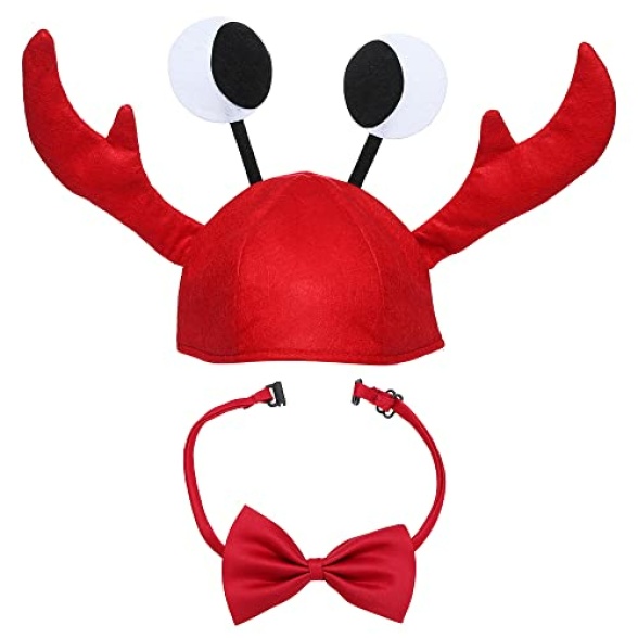 Lobster Cap Red Party Hat Funny Animal Fancy Dress Hats Adjustable Animal Cosplay Hat + Red Wine Bow Tie for Halloween Christmas Easter Party Decoration Adult Boys Girls