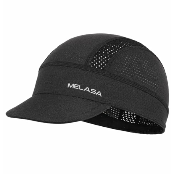 MELASA Cycling Caps Under Helmet, Cooling Mesh Bike Skull Cap with Sun Visor, Sun Protection Cycle Hat for Cycling Running
