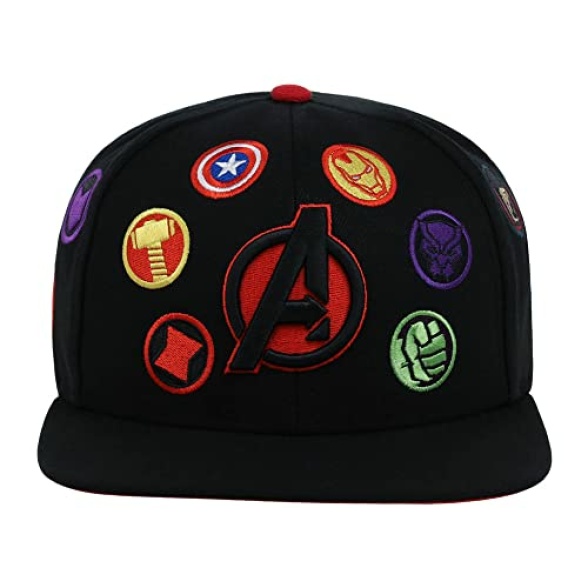Marvel Avengers Adult All Over Adjustable Snapback Flat Bill Cap, Black/Red Underbill, One size - Image 3
