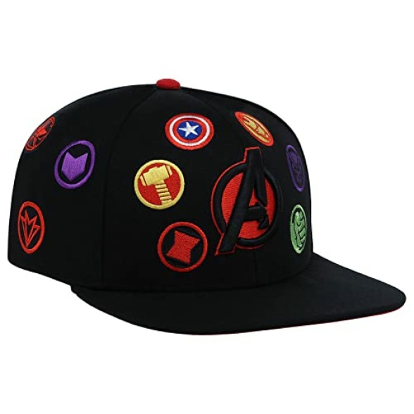 Marvel Avengers Adult All Over Adjustable Snapback Flat Bill Cap, Black/Red Underbill, One size - Image 4