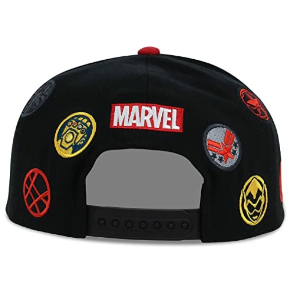 Marvel Avengers Adult All Over Adjustable Snapback Flat Bill Cap, Black/Red Underbill, One size - Image 5