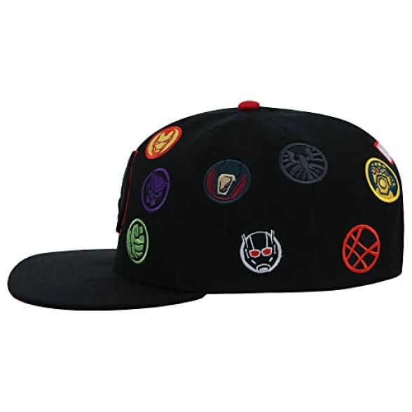 Marvel Avengers Adult All Over Adjustable Snapback Flat Bill Cap, Black/Red Underbill, One size - Image 7