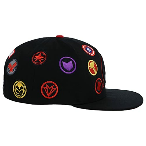 Marvel Avengers Adult All Over Adjustable Snapback Flat Bill Cap, Black/Red Underbill, One size - Image 8