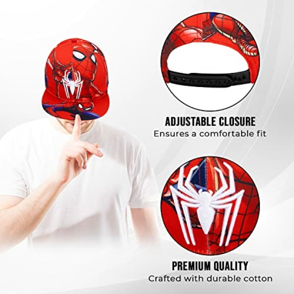 Marvel Comics Mens Spiderman Character Costume Embroidered/Printed Snapback Flatbrim Baseball Cap Hat - Image 5