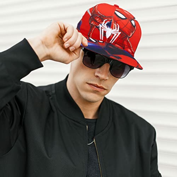 Marvel Comics Mens Spiderman Character Costume Embroidered/Printed Snapback Flatbrim Baseball Cap Hat - Image 6