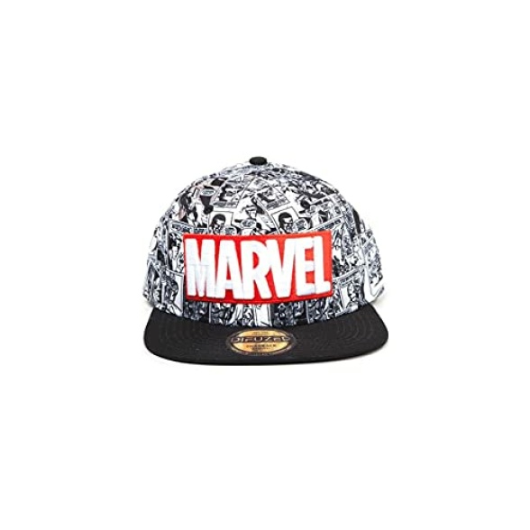 Marvel Logo and Comic Pattern Snapback Baseball Cap, Grey (Grey Grey), One Size