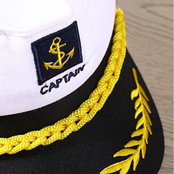 Mebber Captain Yacht Hat with Adjustable Snapback & Gold Embroidery Anchor Skippers Cap for Club Pub Party Costume Accessory (White) - Image 4