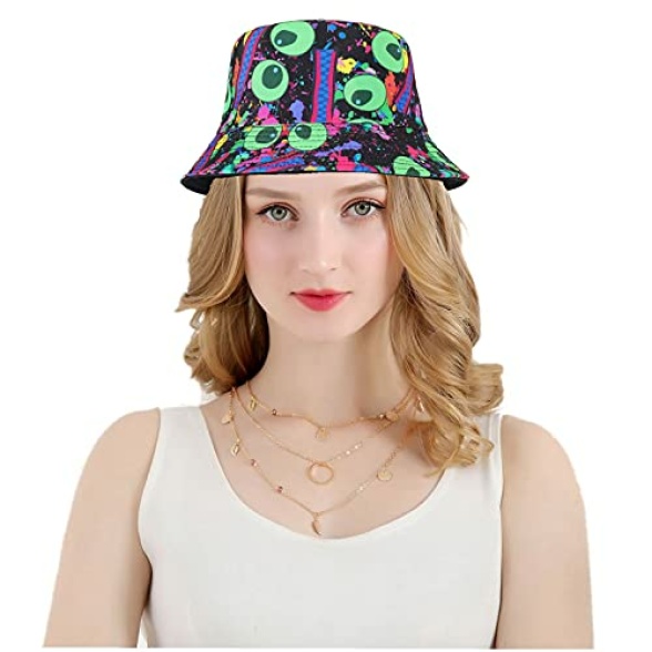 MengPa Unisex Bucket Hat Summer Travel Sun Fisherman Hats Reversible (Graffiti-Eye) UK2662-6-Q - Image 5