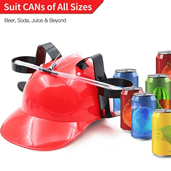NOVELTY PLACE Drinking Helmet - Can Holder Drinker Hat Cap with Straw for Beer and Soda - Party Fun - Red - Image 3