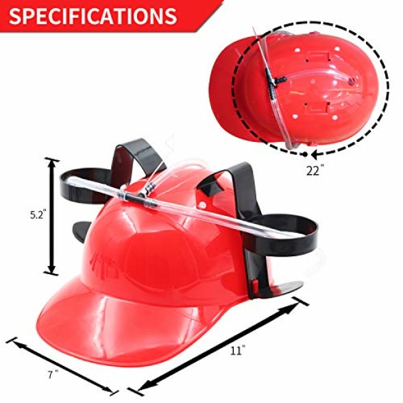 NOVELTY PLACE Drinking Helmet - Can Holder Drinker Hat Cap with Straw for Beer and Soda - Party Fun - Red - Image 6