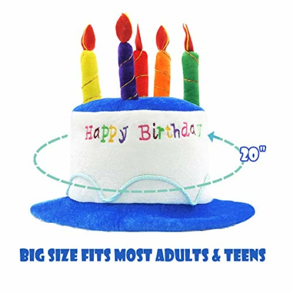 NOVELTY PLACE Plush Happy Birthday Cake Hat Fancy Dress Party Hats- Unisex Adult Size - Perfect as Party Favors Costume Accessories - Cake & 5 Multicolor Candles - Image 5